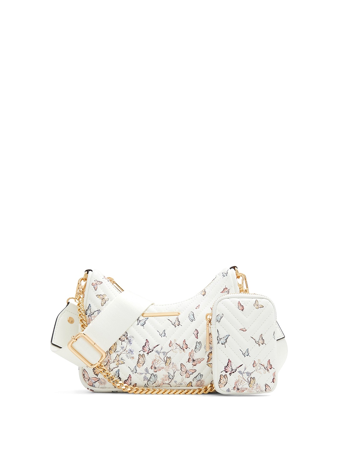 

ALDO Kittani Graphic Printed Quilted Structured Sling Bag, White
