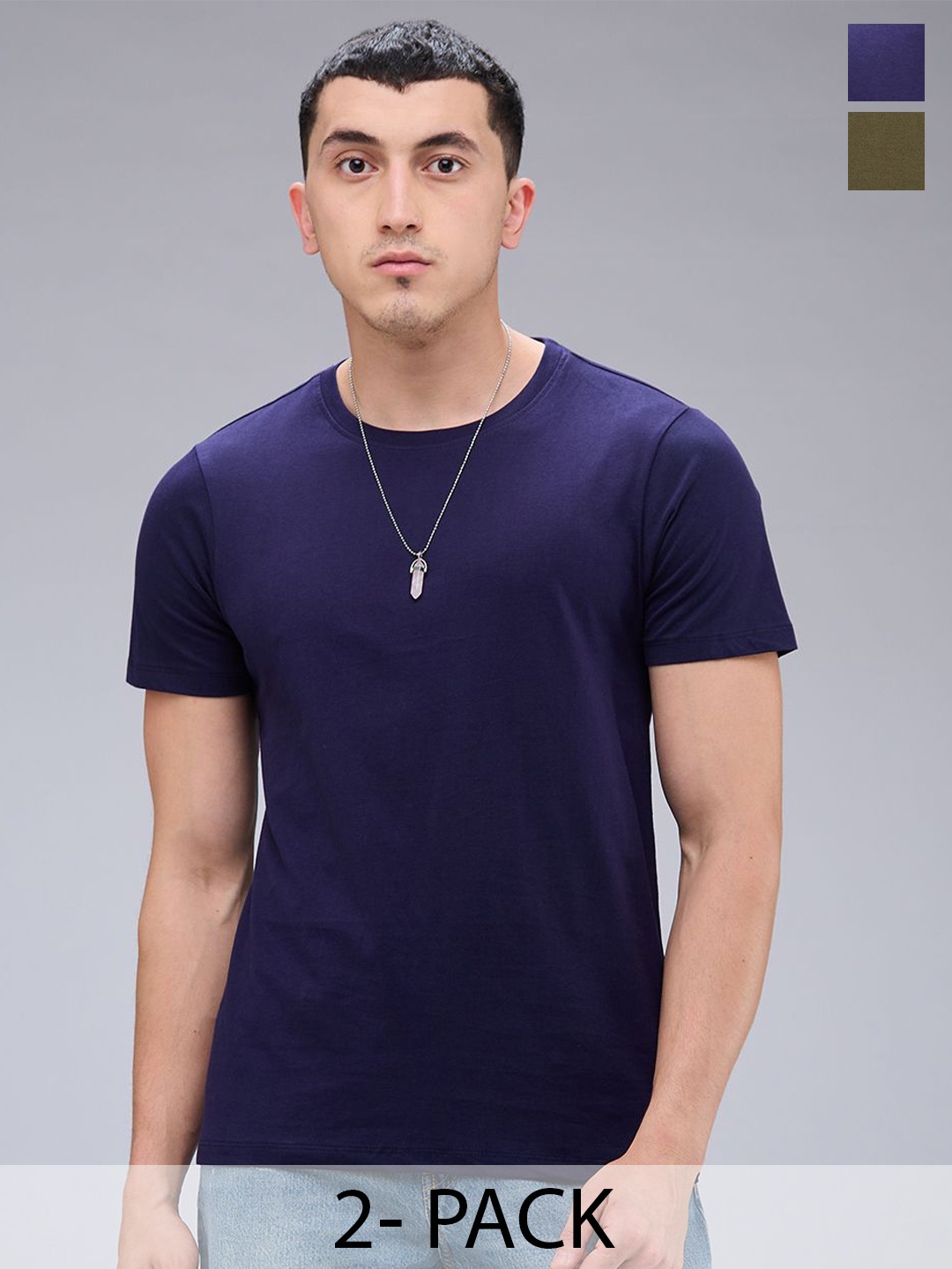 

NOIRA Men pack of 2 round Neck T-shirt, Navy blue