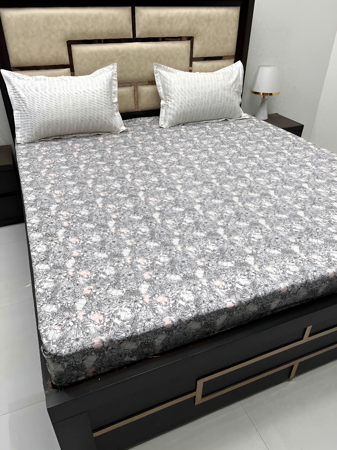

Pure Decor Cotton King Size Double Bed Bedsheet With 2 Pillow Covers 2.74m X 2.74m, Grey