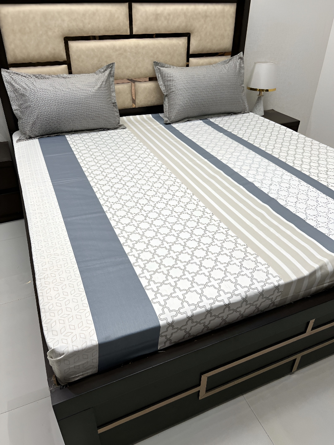 

Pure Decor White & Grey Ethnic Motifs Cotton 330 TC King Bedsheet with 2 Pillow Covers