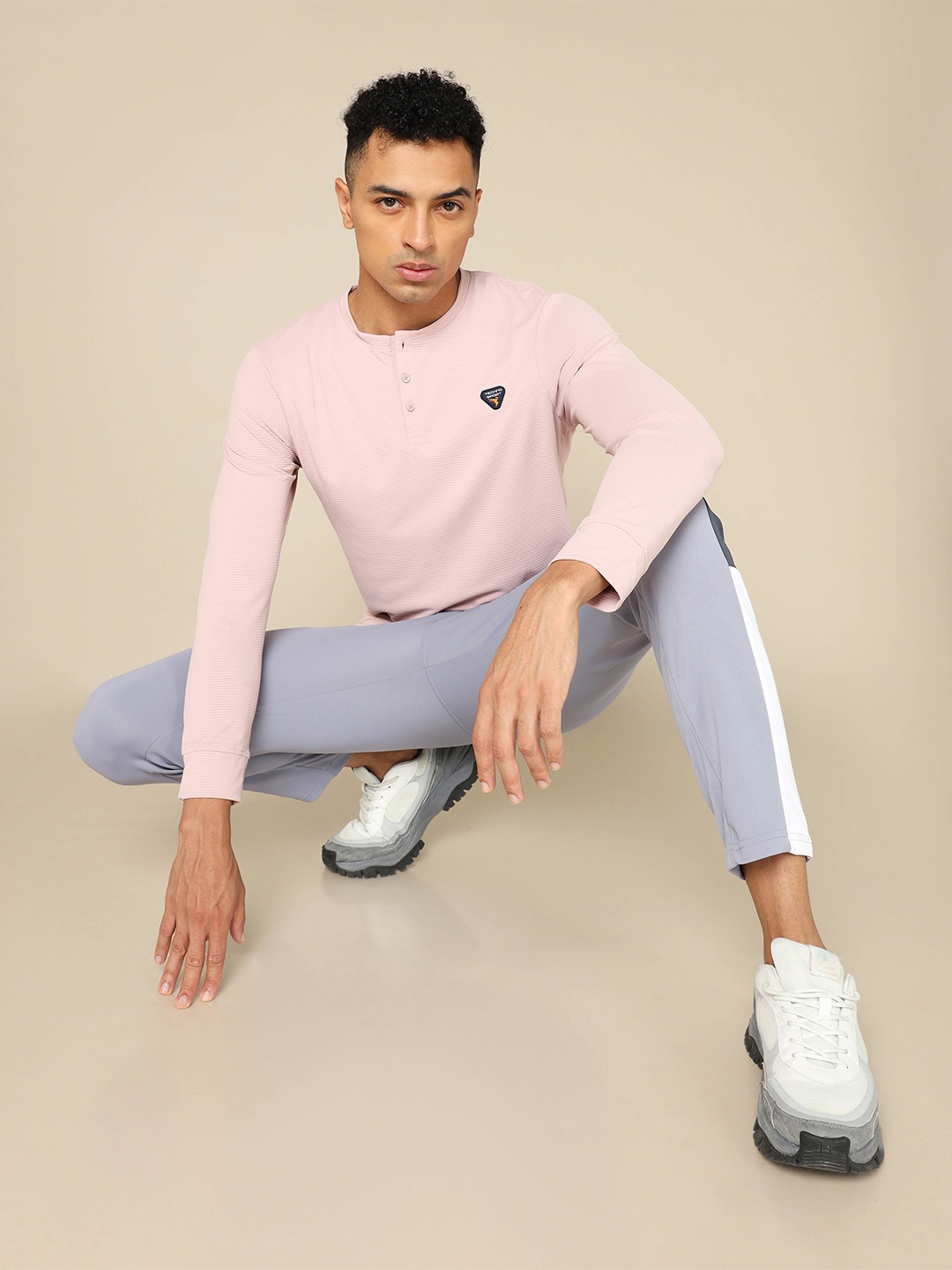 

Technosport Men Self Design Henley Neck Slim Fit T-shirt, Pink