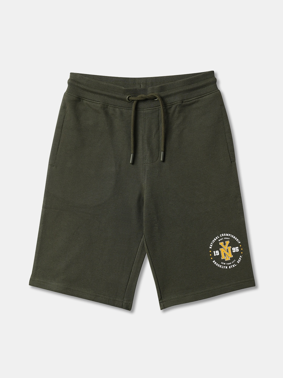 

R&B Boys Mid-Rise Cotton Shorts, Olive