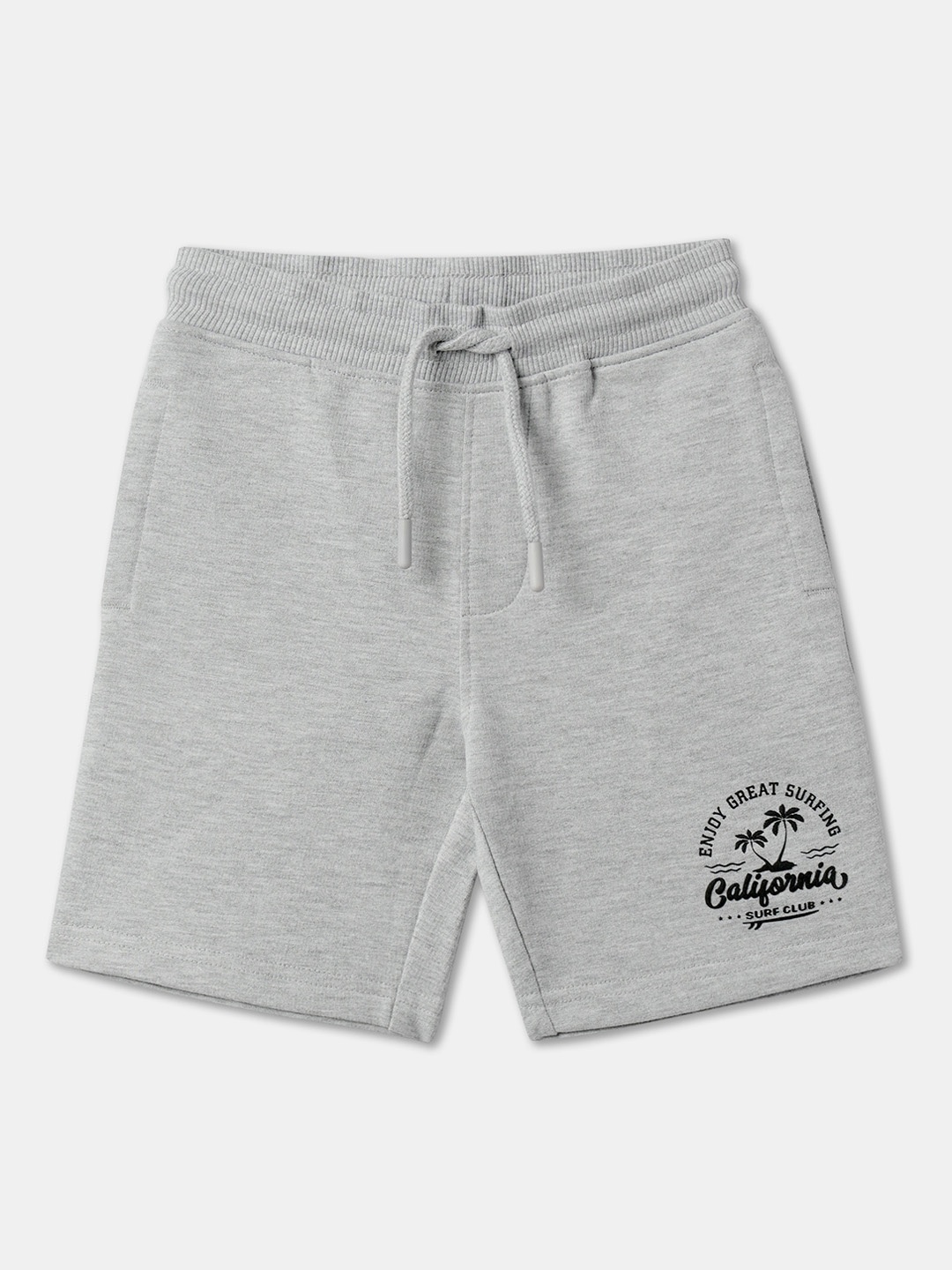 

R&B Boys Printed Cotton Mid-Rise Shorts, Grey