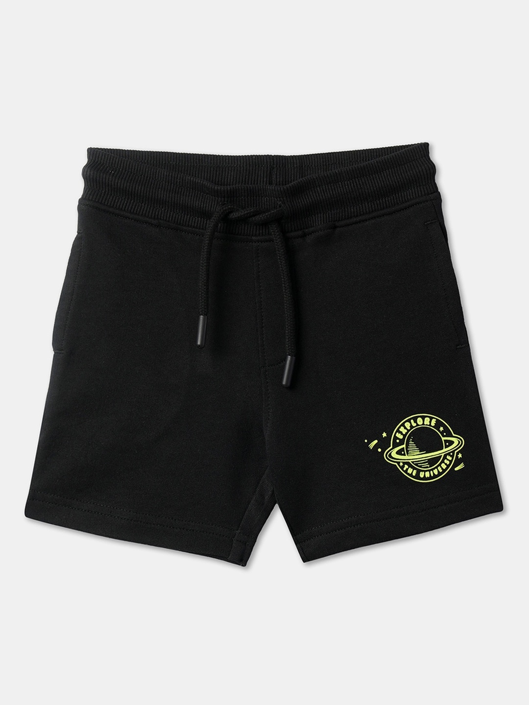 

R&B Boys Typography Printed Cotton Mid-Rise Shorts, Black