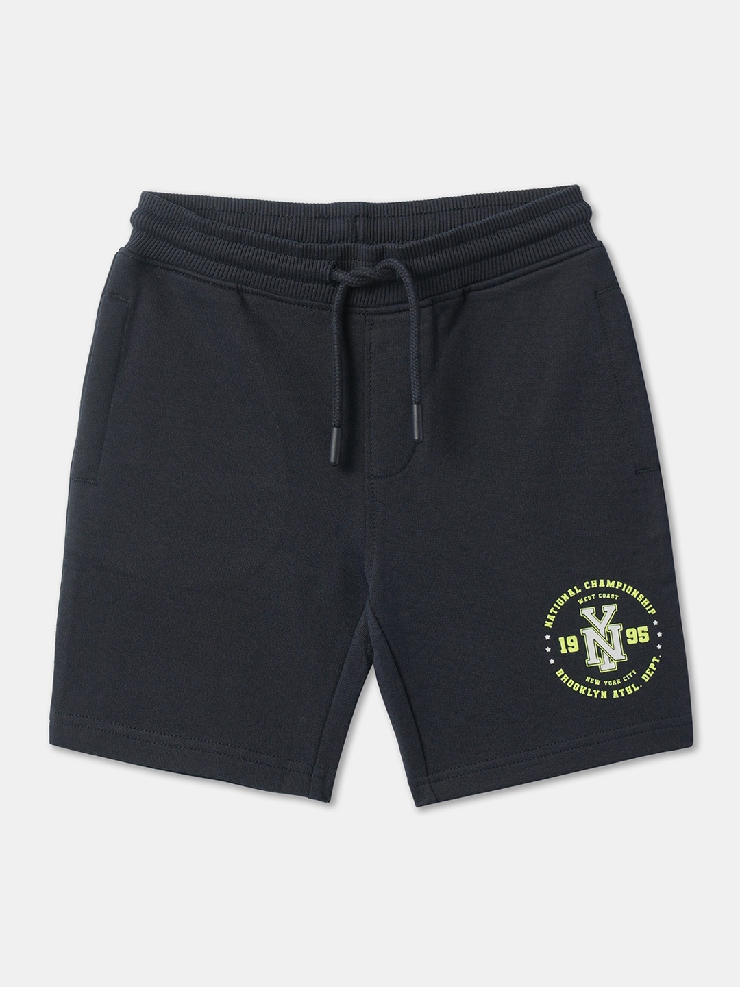 

R&B Boys Typography Printed Cotton Mid-Rise Shorts, Blue