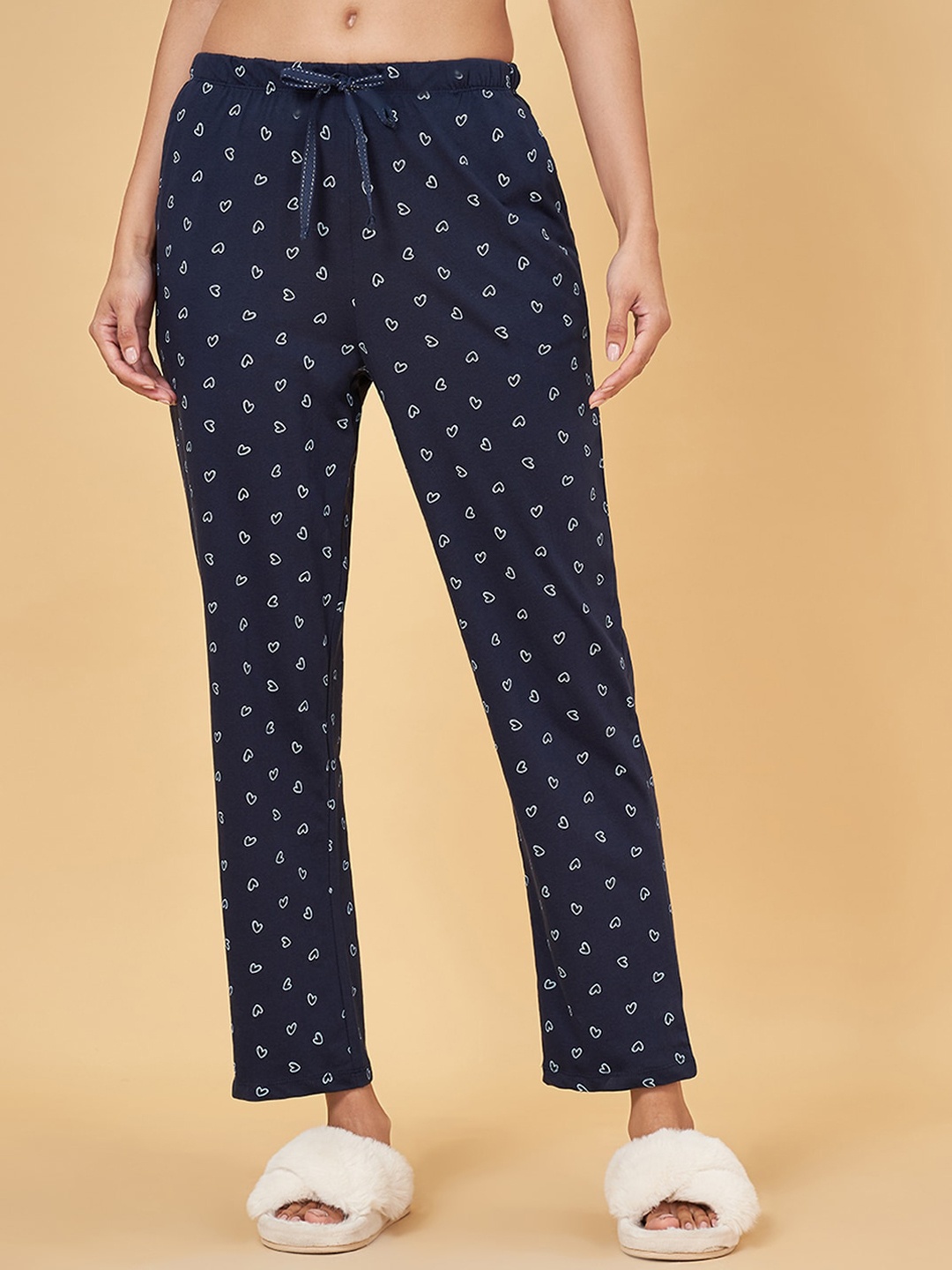 

Dreamz by Pantaloons Printed Pure Cotton Lounge Pants, Navy blue