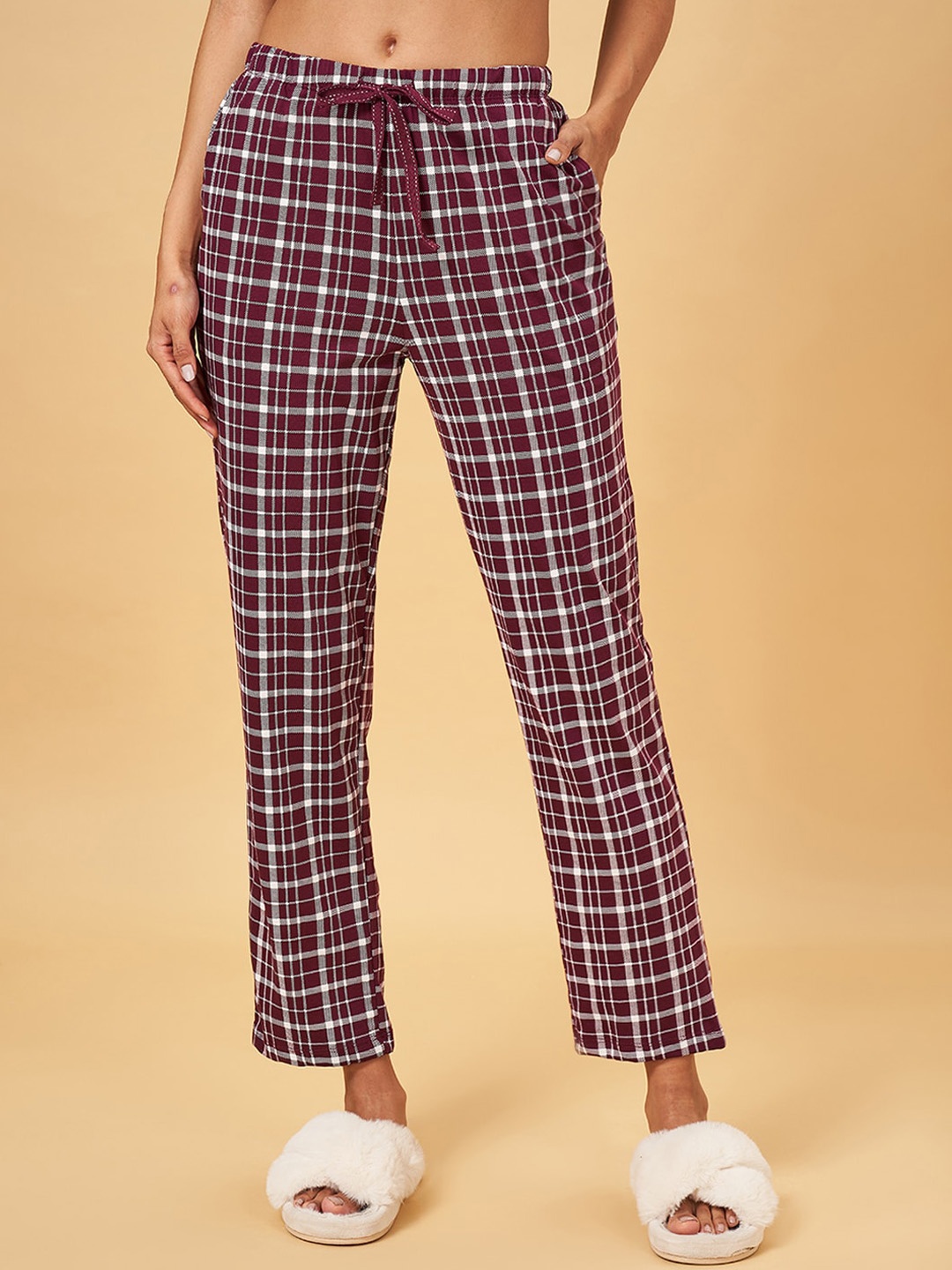 

Dreamz by Pantaloons Checked Pure Cotton Lounge Pant, Maroon