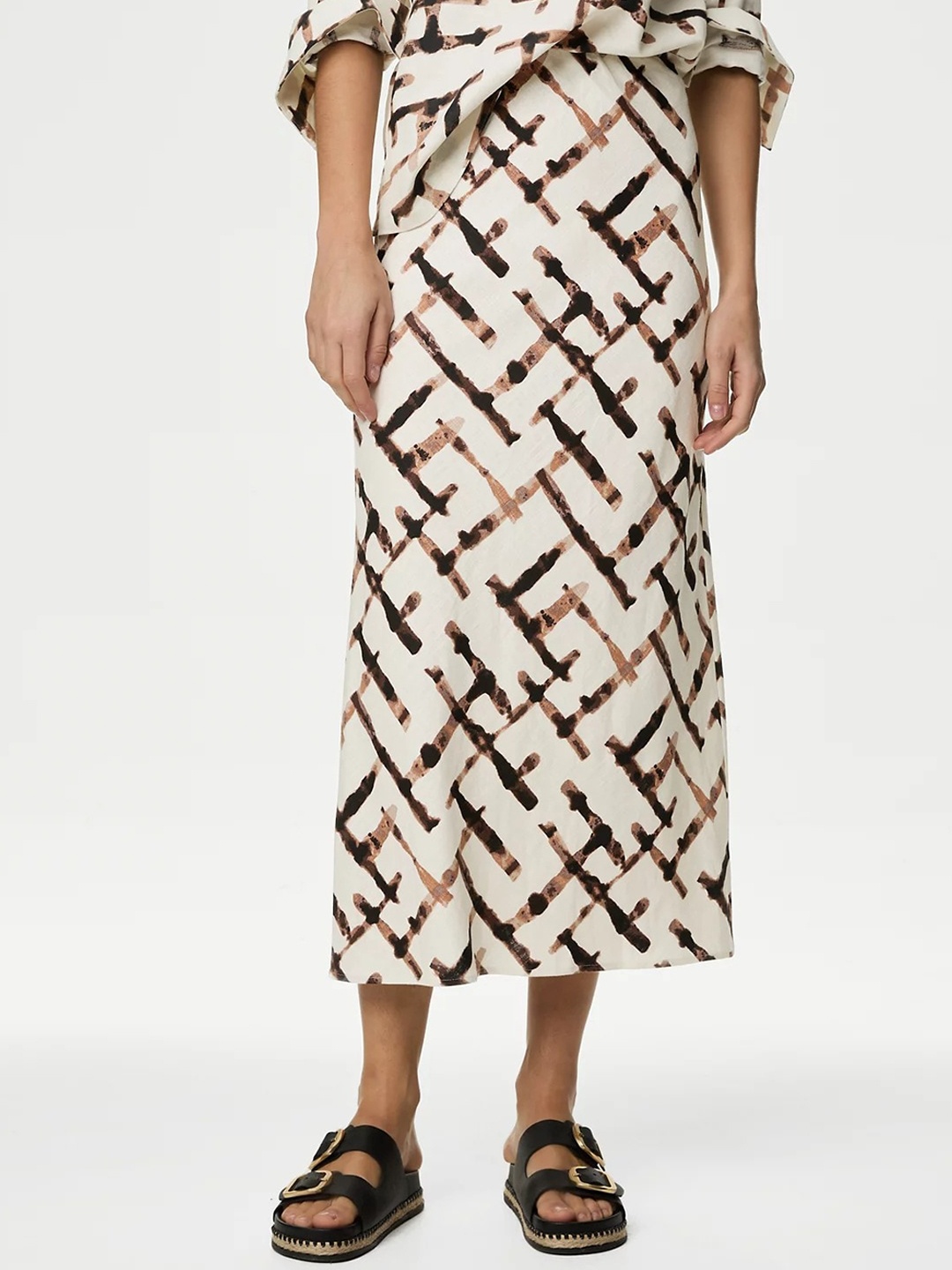 

Marks & Spencer Printed Straight Midi Slip Skirt, Off white