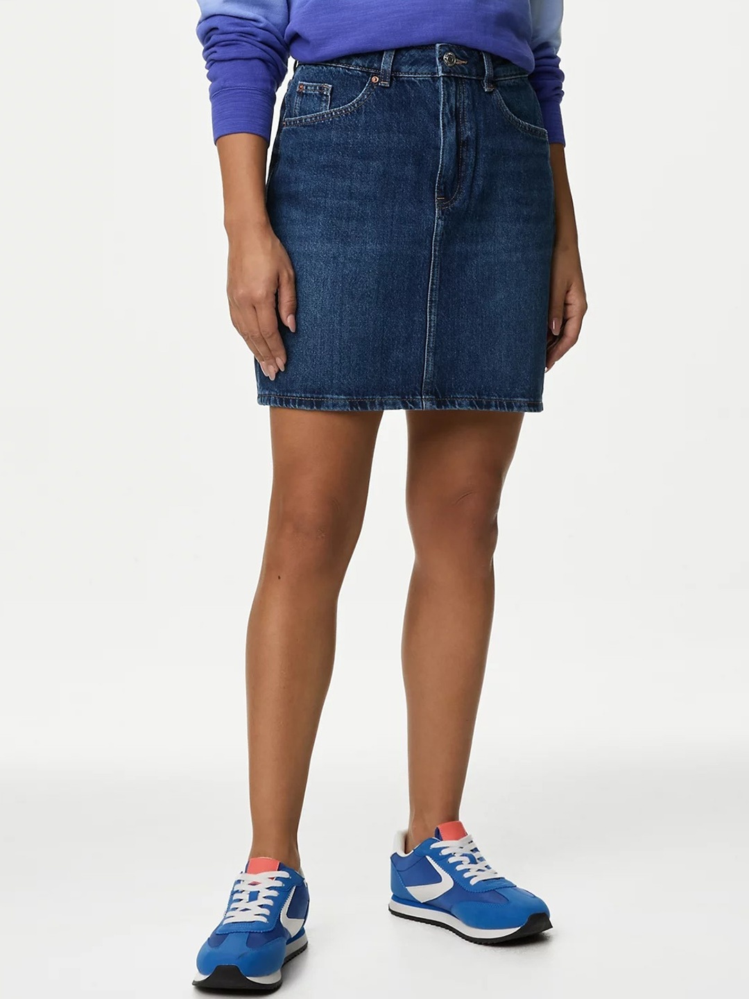 

Marks & Spencer Denim A-Line Pure Cotton Mini Skirt, Blue