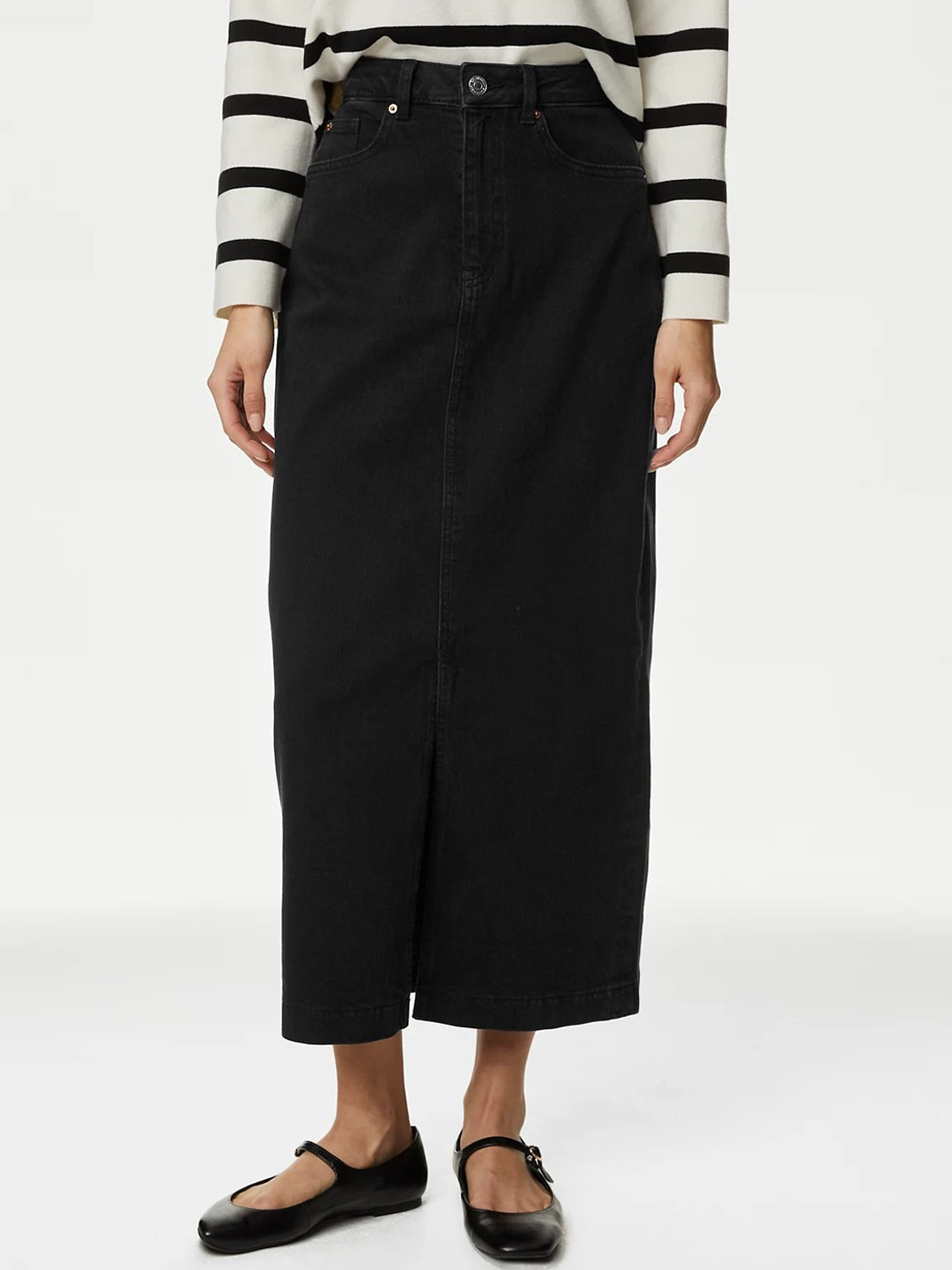

Marks & Spencer Denim Straight Midi Skirt, Black