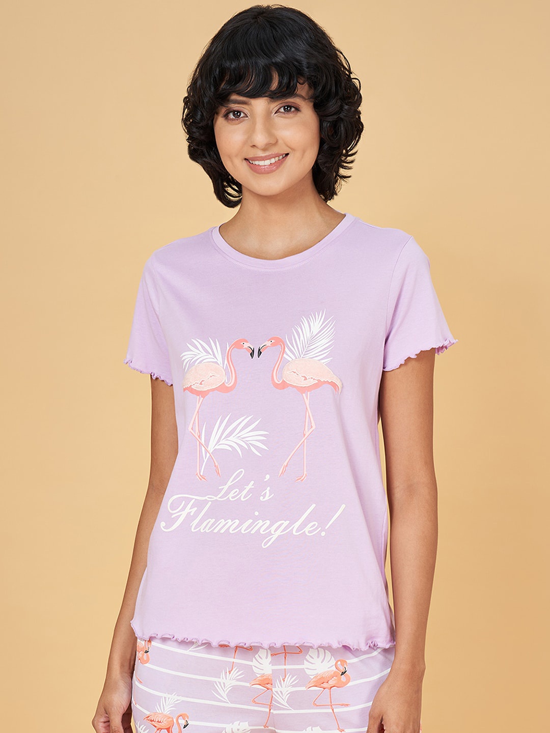 

Dreamz by Pantaloons Flamigo Printed Pure Cotton Lounge Tshirt, Purple