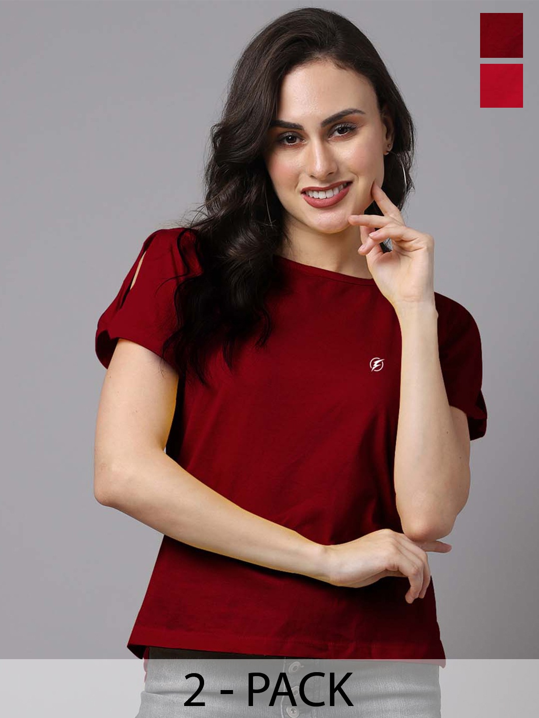 

Friskers Pack Of 2 Round Neck Cotton Top, Red