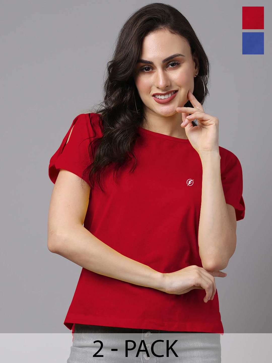 

Friskers Pack of 2 Cotton Round Neck Tops, Red