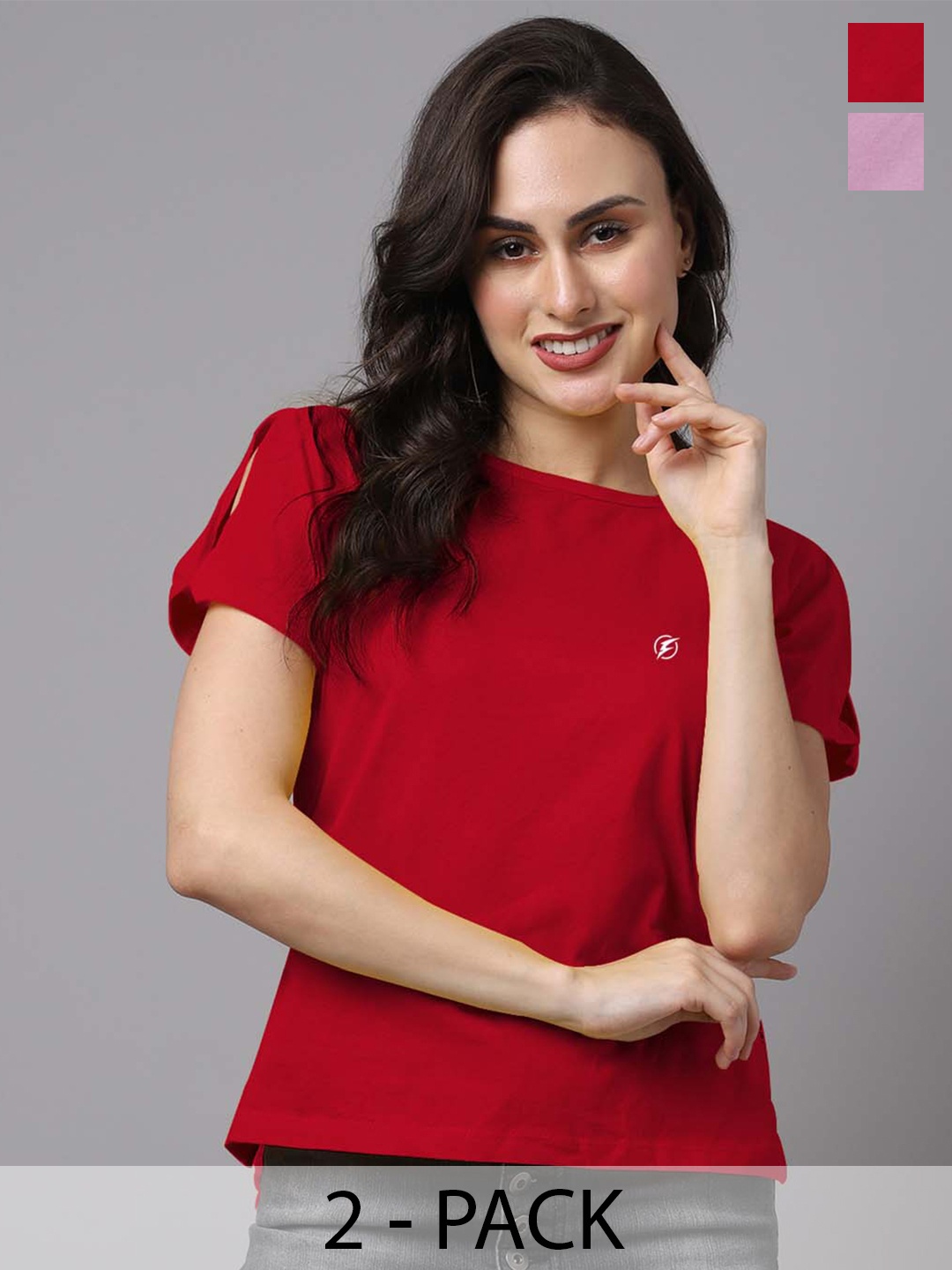 

Friskers Pack Of 2 Round Neck Cotton Top, Red