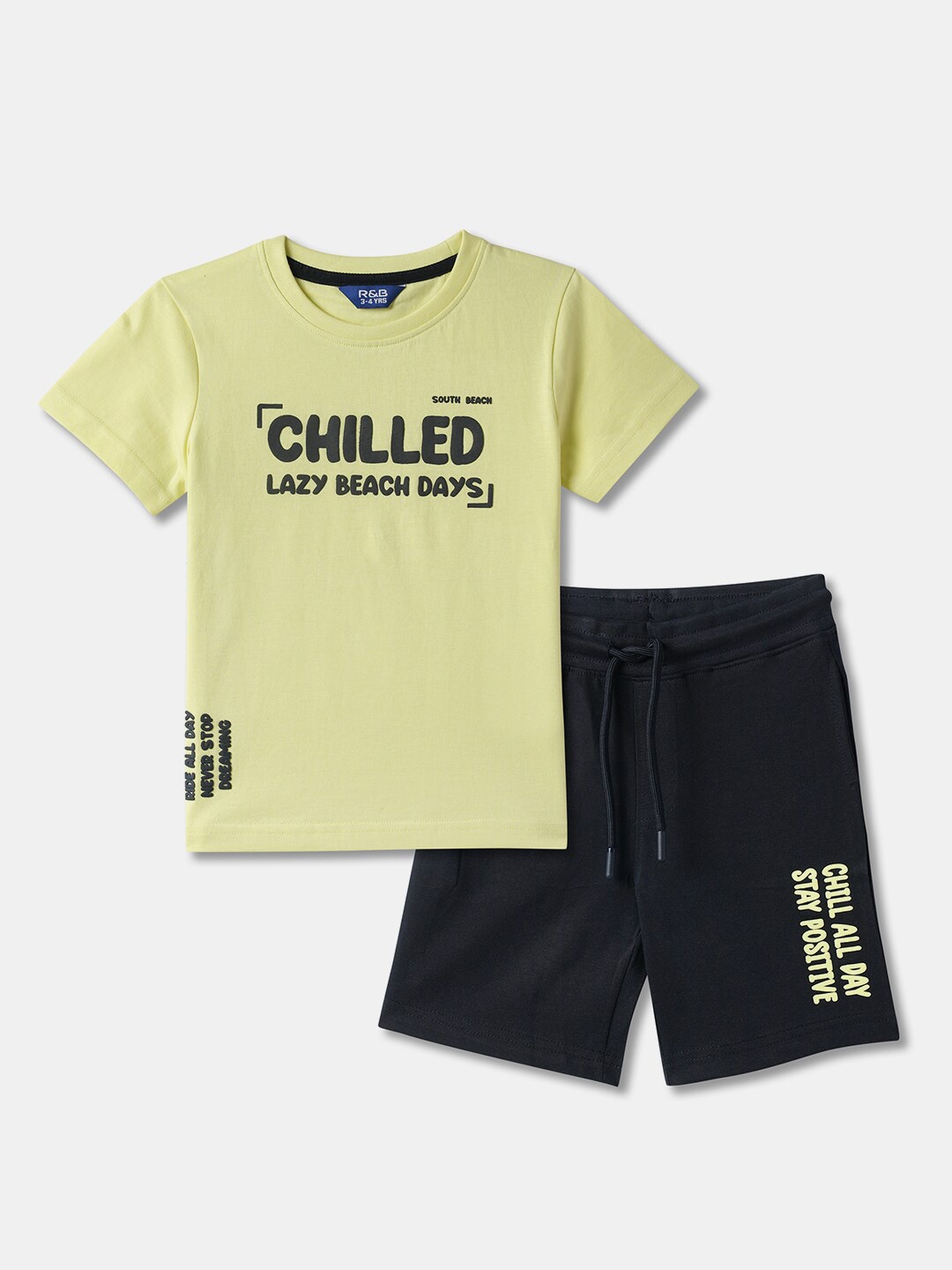 

R&B Boys Printed Pure Cotton T-shirt with Shorts, Yellow