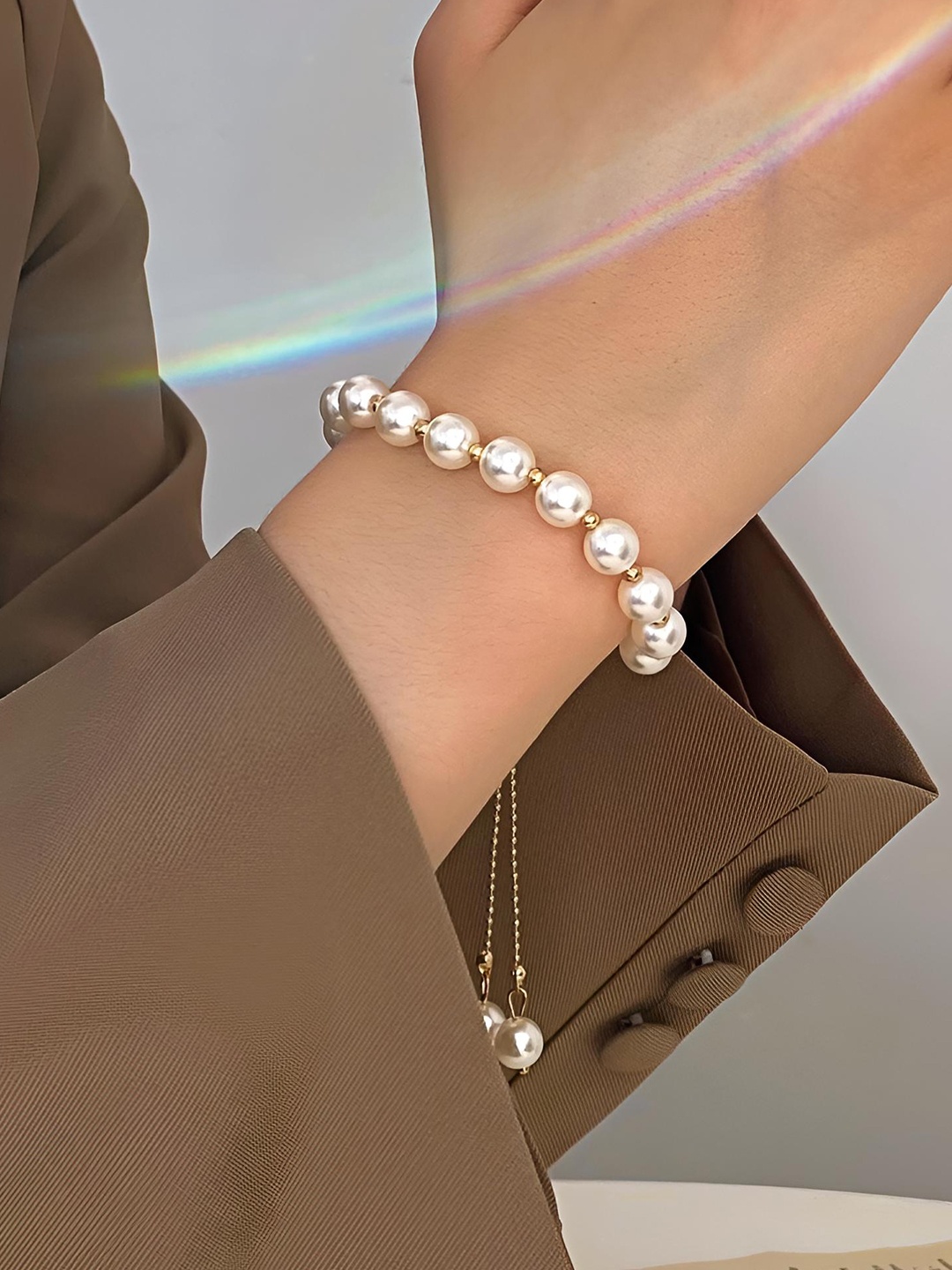 

Goho Women Pearls Link Bracelet, Gold