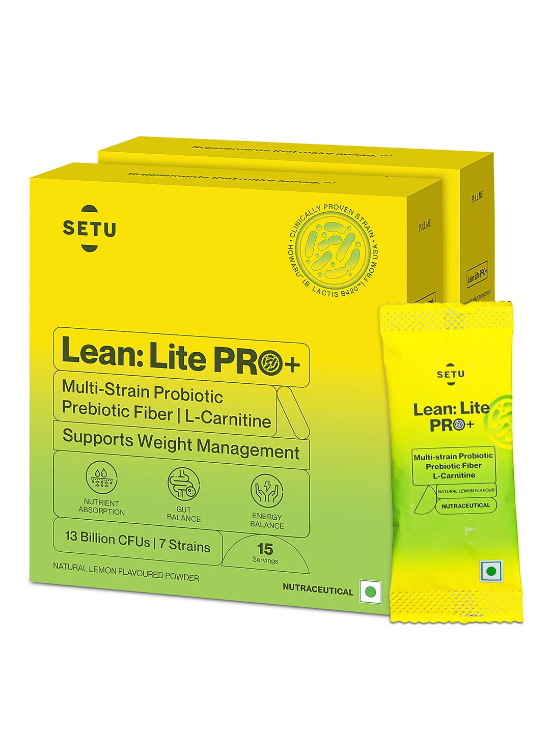 

SETU Set of 2 Lean Lite Pro+ Gut Health Powder with Probiotics + L-Carnitine - 15 Sachets, White