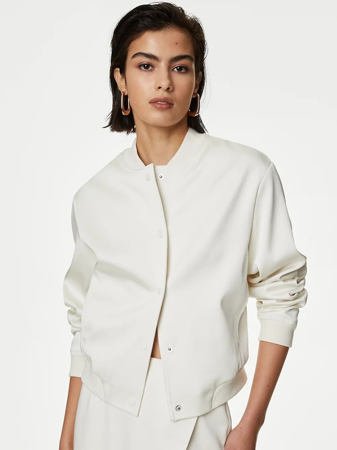 

Marks & Spencer Stand Collar Satin Bomber Jacket, Off white