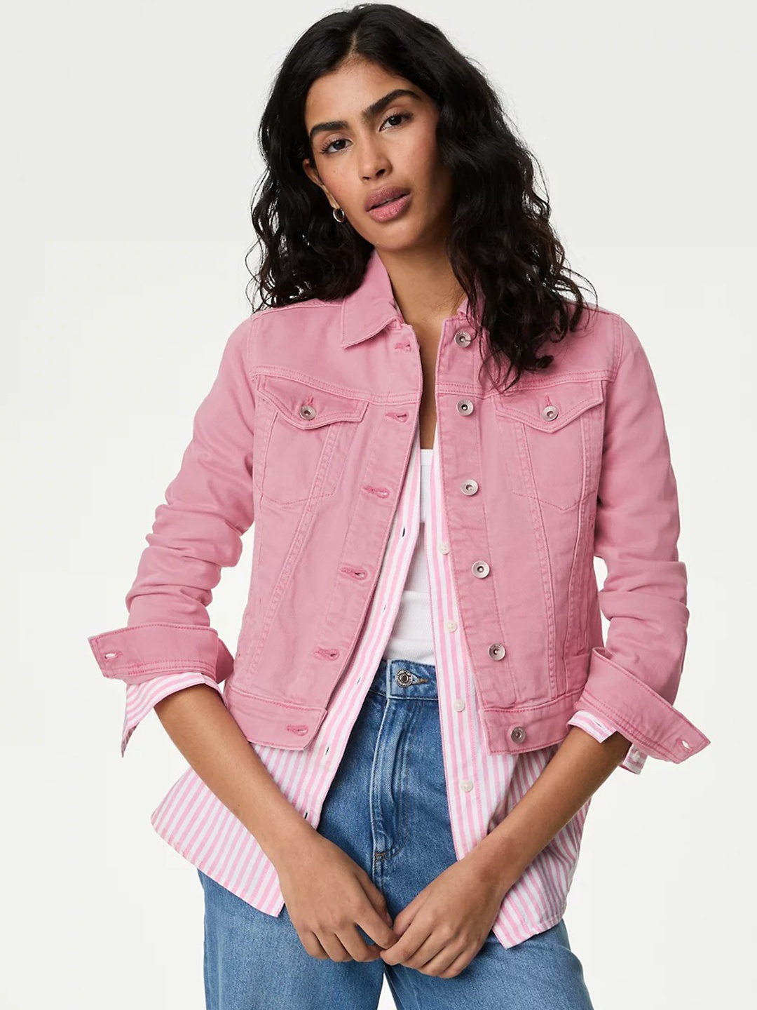 

Marks & Spencer Spread Collar Denim Jacket, Pink