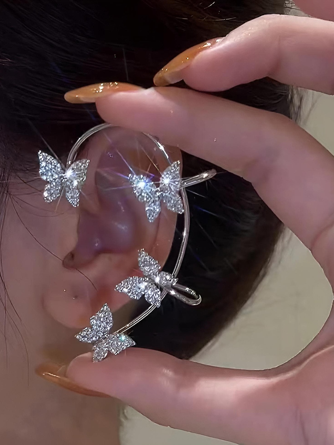 

Goho Stone Studded Contemporary Ear Cuff, Silver