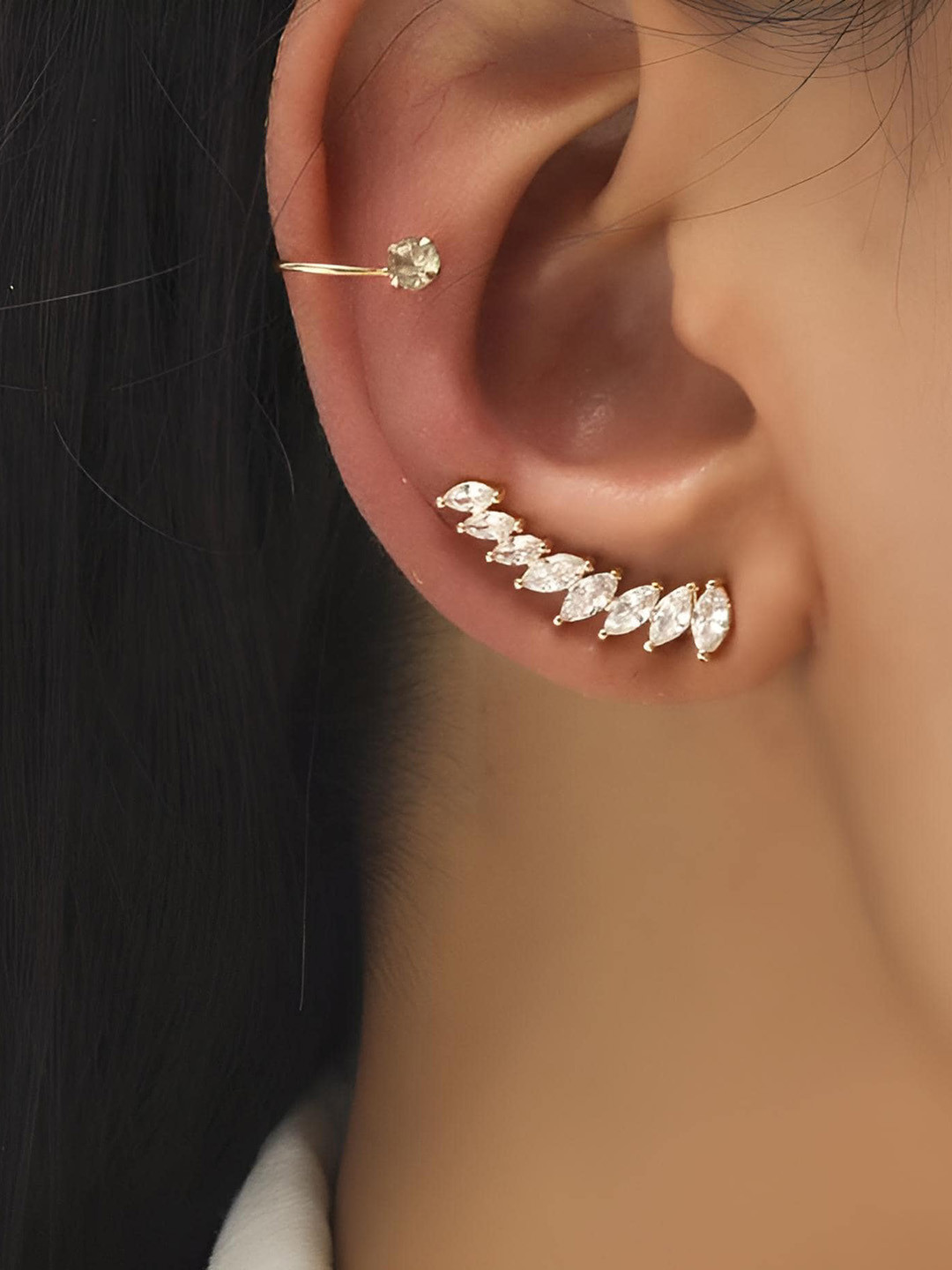 

Goho Artificial Stones Ear Cuff Earrings, Gold