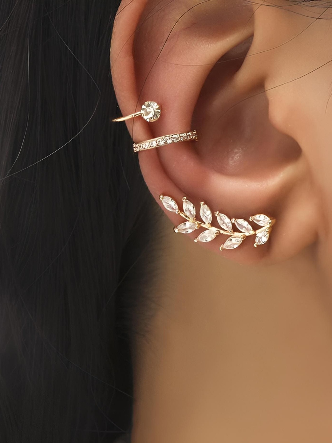 

Goho Set of 3 Gold-Plated Contemporary Ear Cuff Earrings