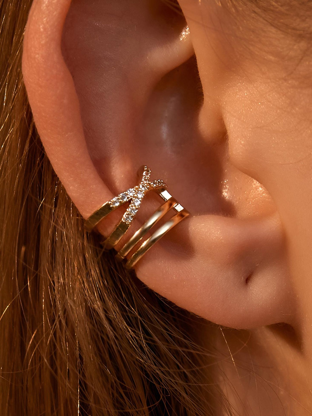 

Goho Stone Studded Contemporary Ear Cuff, Gold