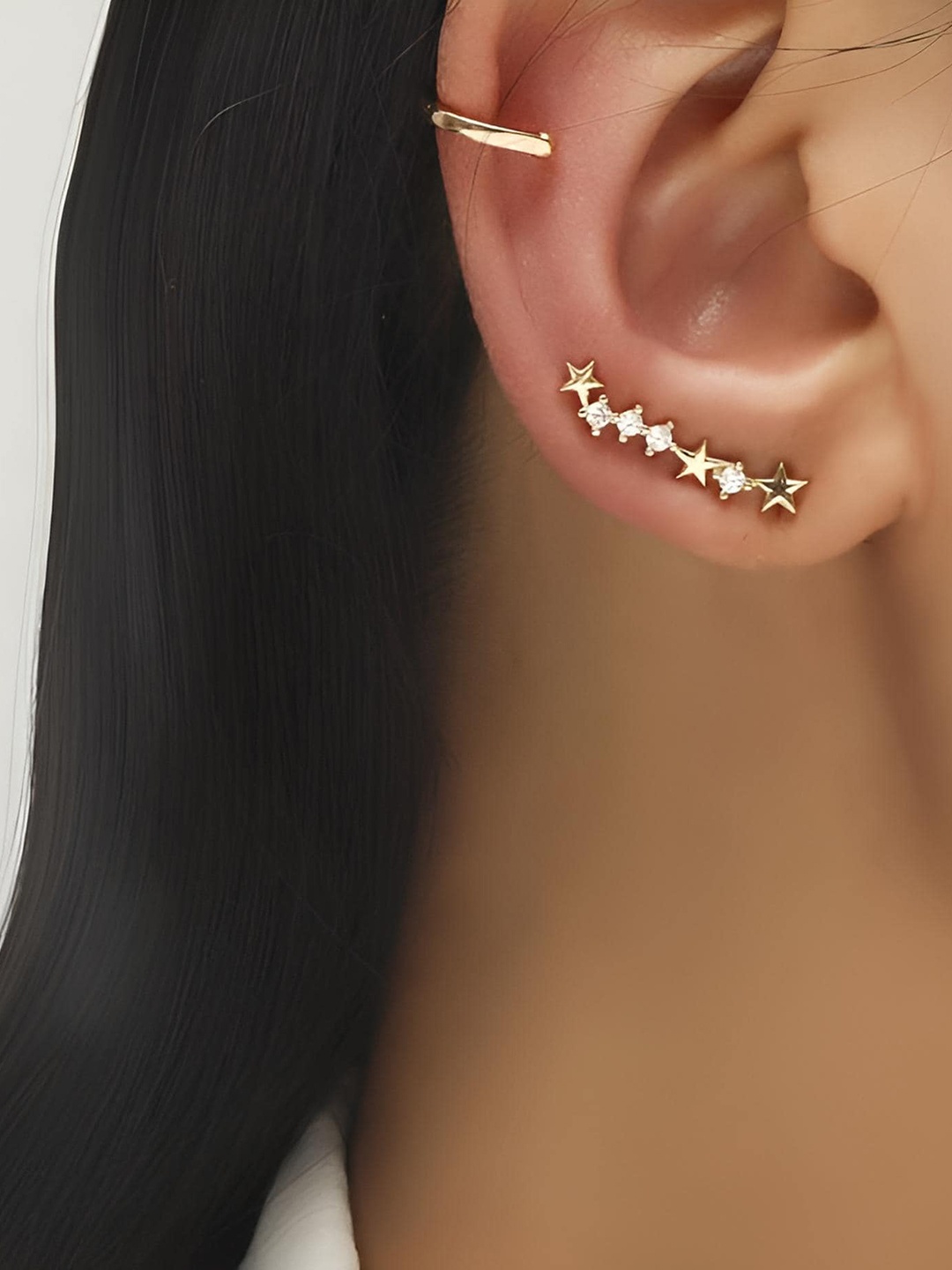 

Goho Stone Studded Contemporary Ear Climbers, Gold