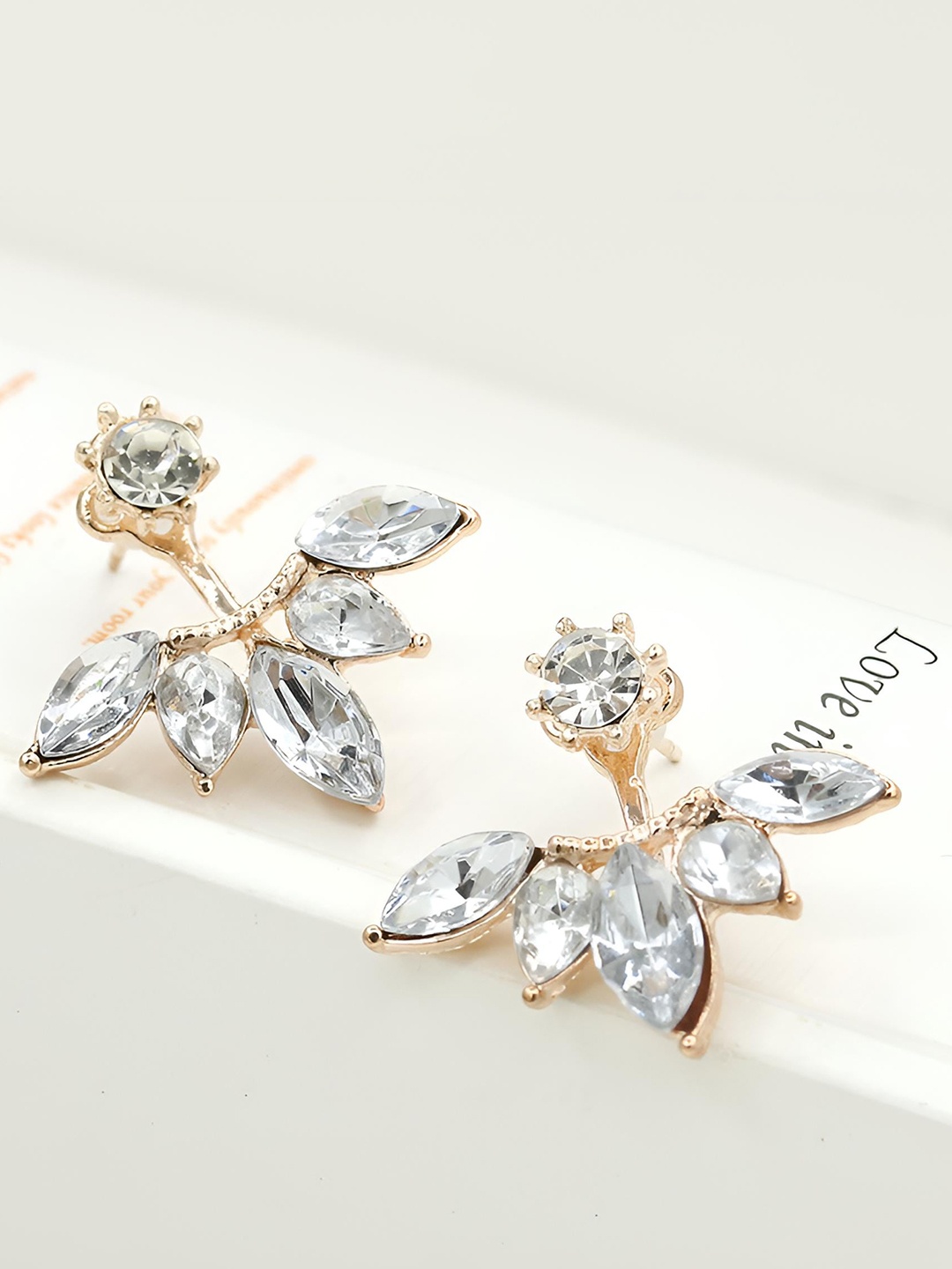 

Goho Artificial Stones Studded Floral Studs Earrings, Rose gold