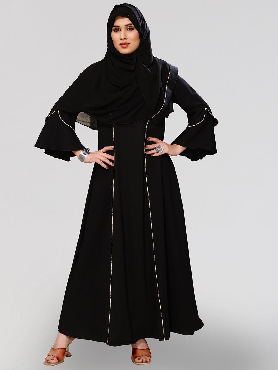 

PYARI - A style for every story Round Neck Abaya Burqa With Scarf, Black