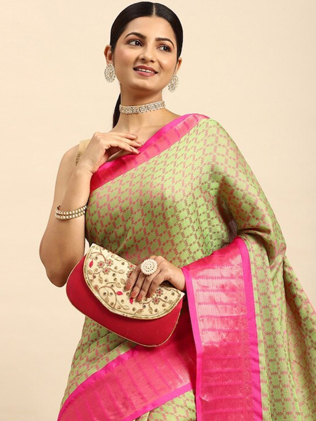 

PATLIPALLU Woven Design Zari Silk Cotton Banarasi Saree, Green