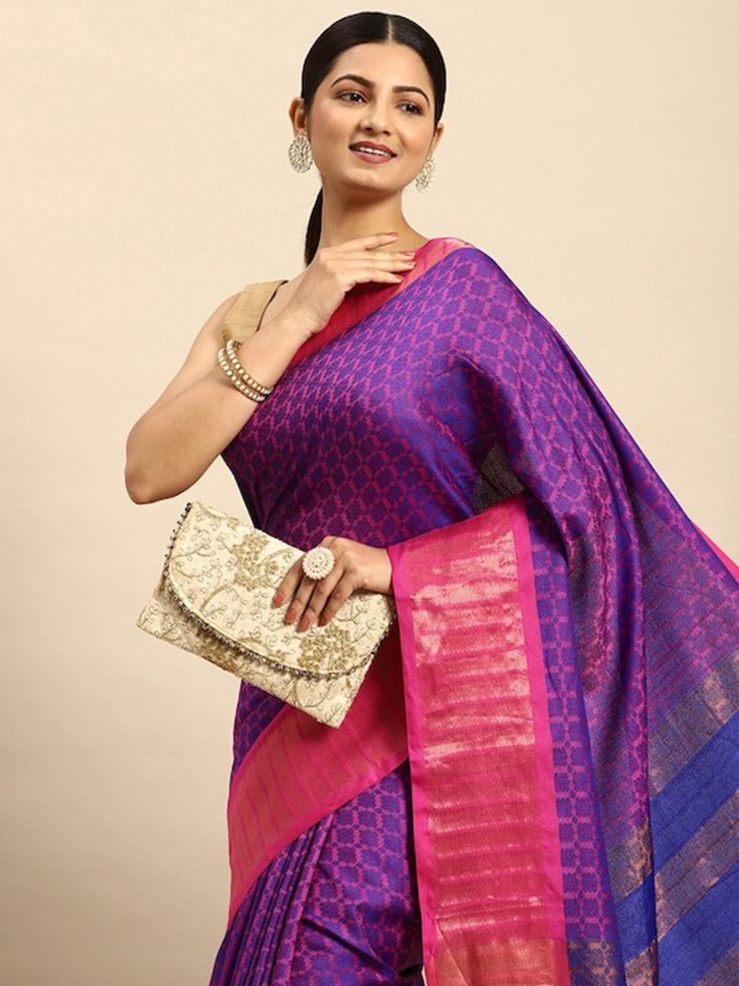 

PATLIPALLU Woven Design Zari Silk Cotton Banarasi Saree, Pink