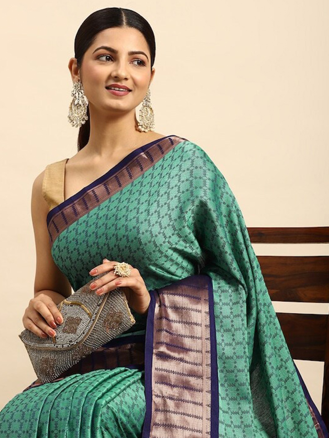 

PATLIPALLU Woven Design Zari Silk Cotton Banarasi Saree, Green