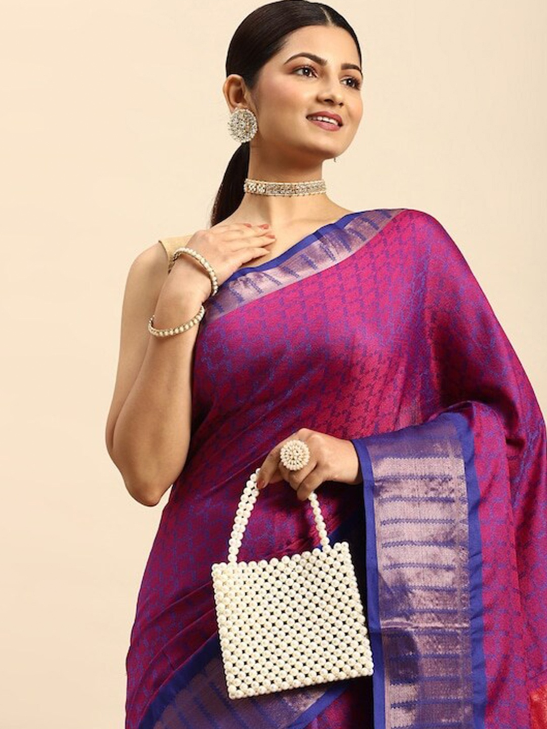 

PATLIPALLU Woven Design Zari Silk Cotton Banarasi Saree, Burgundy