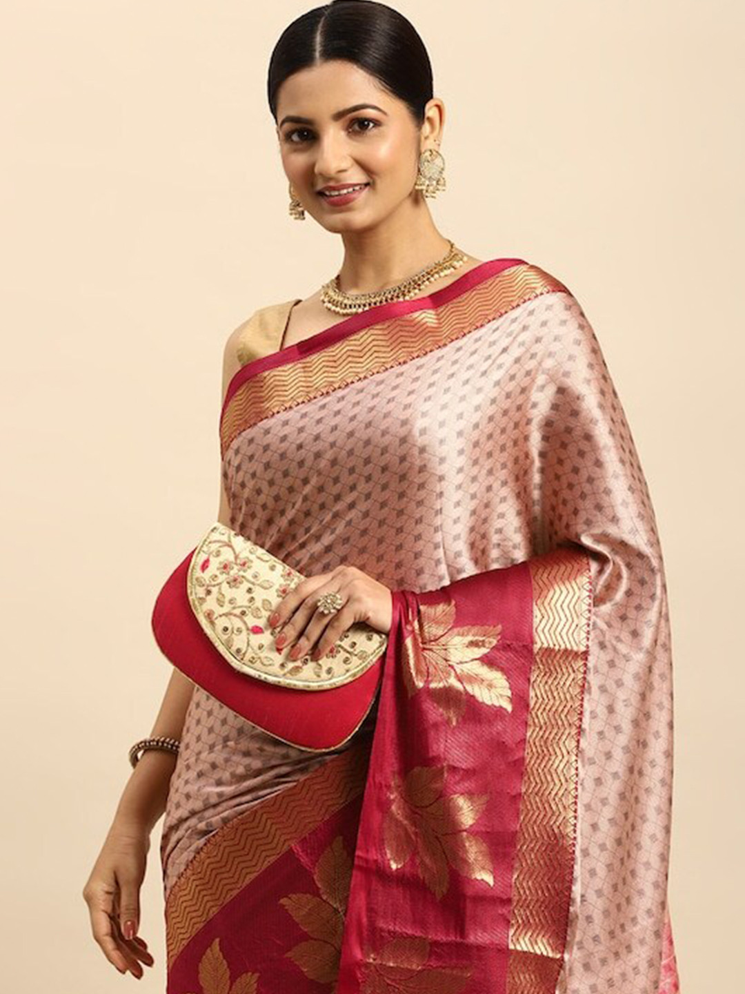 

PATLIPALLU Woven Design Zari Silk Cotton Banarasi Saree, Peach