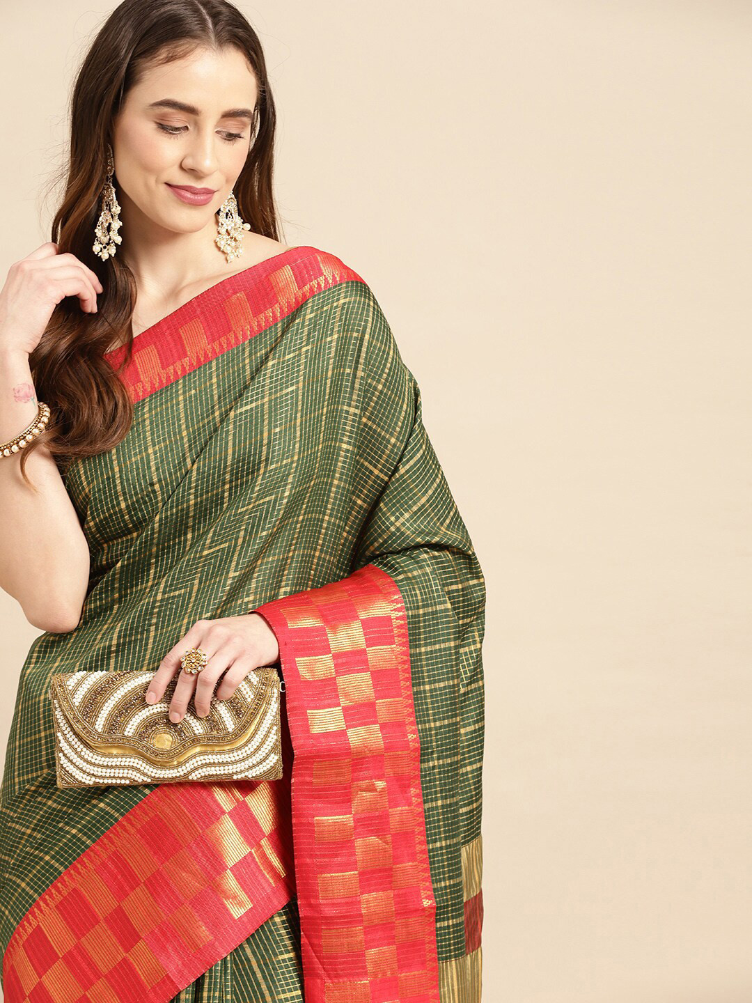 

PATLIPALLU Woven Design Zari Saree, Green