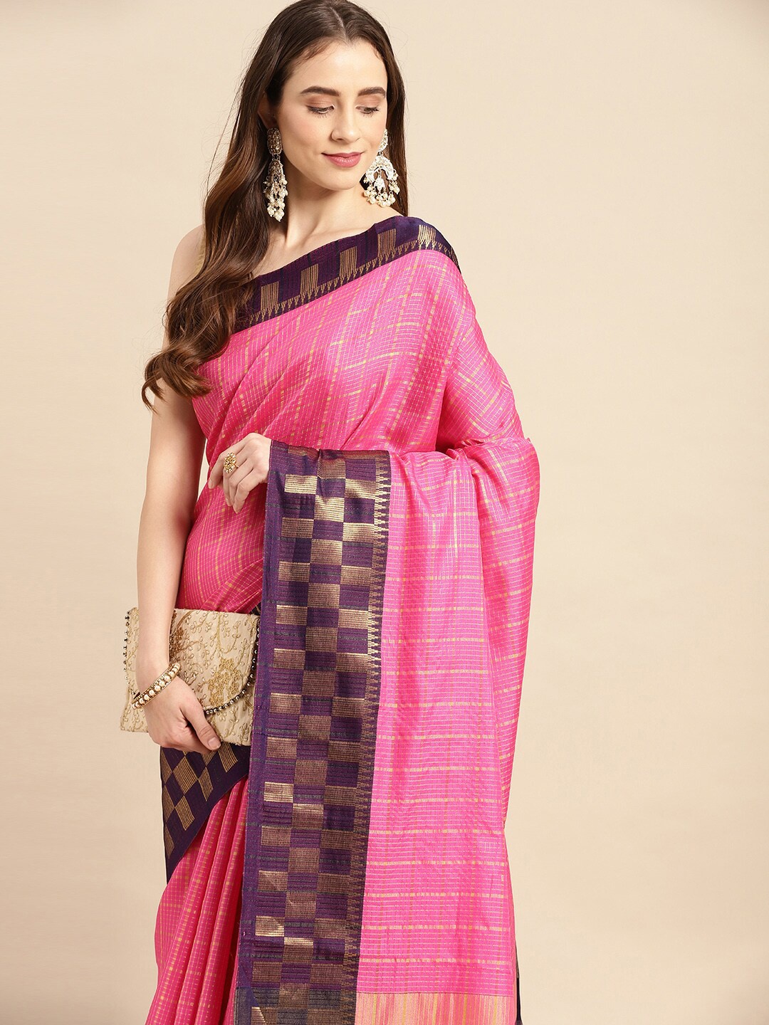 

PATLIPALLU Woven Design Zari Saree, Pink