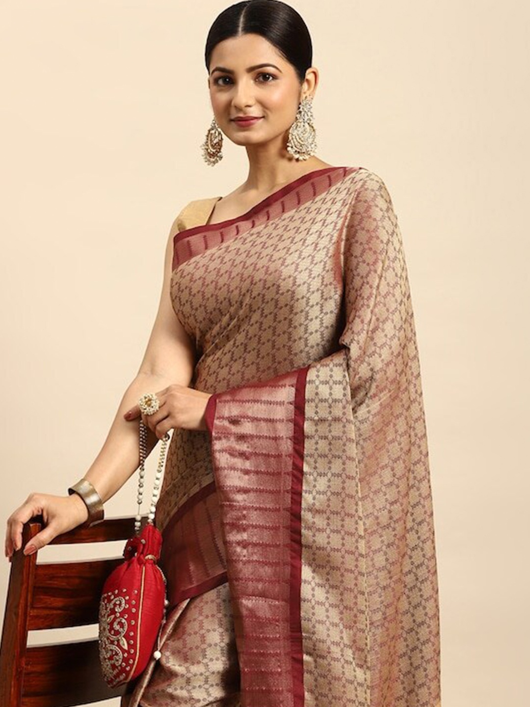 

PATLIPALLU Woven Design Zari Silk Cotton Banarasi Saree, Brown