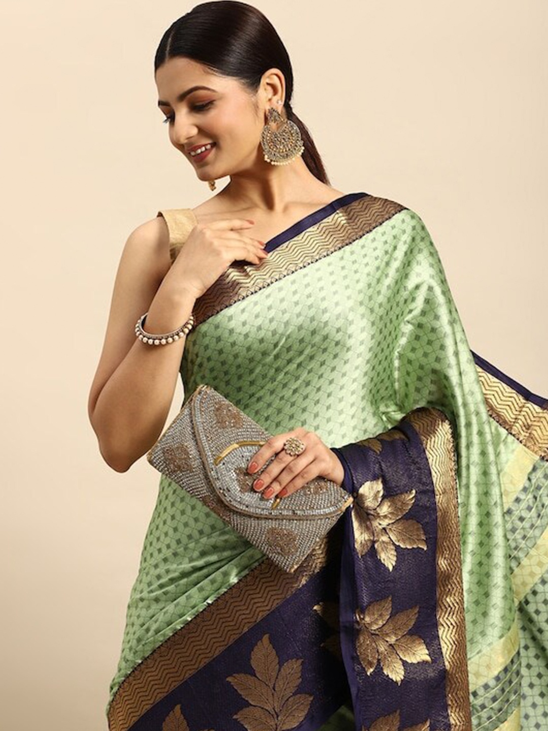 

PATLIPALLU Woven Design Zari Silk Cotton Banarasi Saree, Green