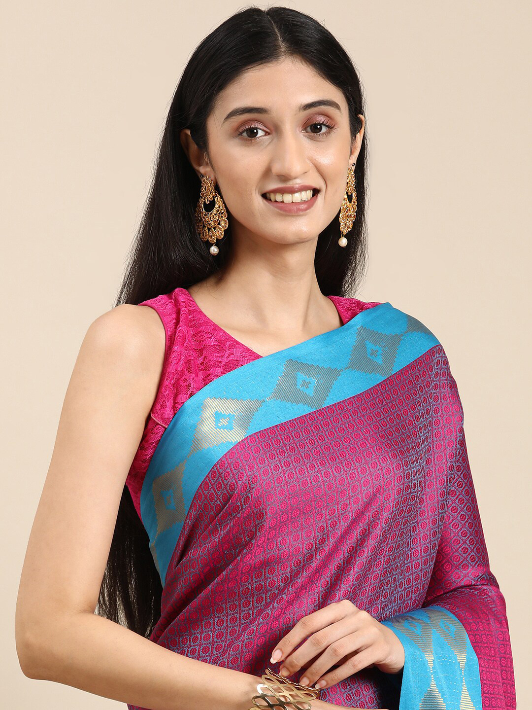 

PATLIPALLU Woven Design Zari Pure Silk Gadwal Saree, Burgundy