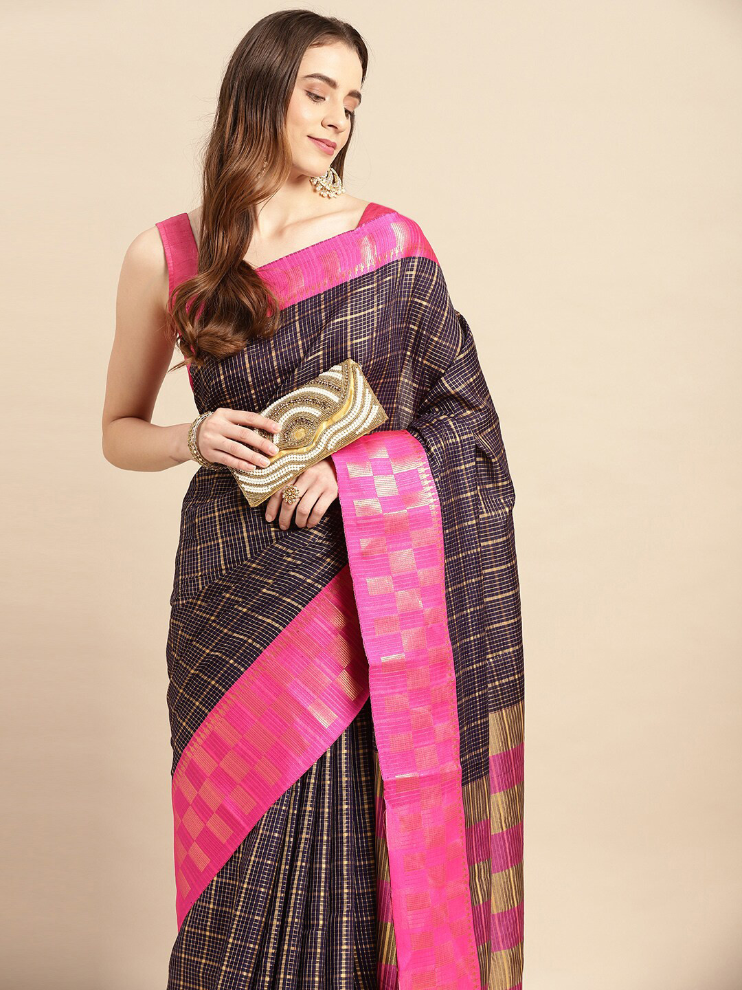 

PATLIPALLU Woven Design Zari Saree, Navy blue