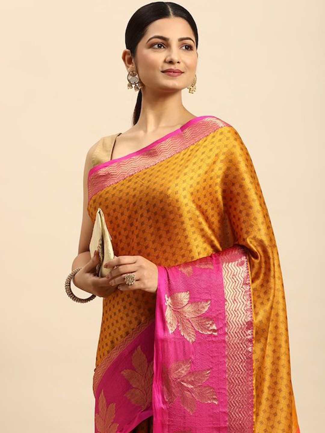 

PATLIPALLU Woven Design Zari Silk Cotton Banarasi Saree, Gold