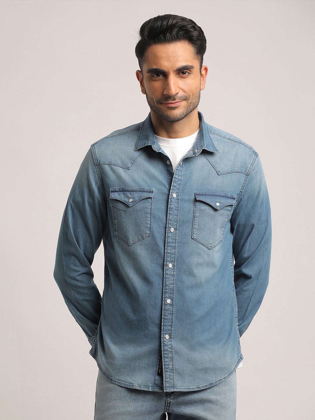 

EVERBLUE Men Solid Opaque Casual Shirt, Blue