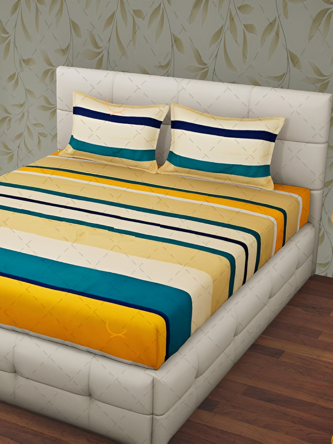 

RRC Multicoloured Striped 144 TC King Bedsheet with 2 Pillow Covers, Yellow