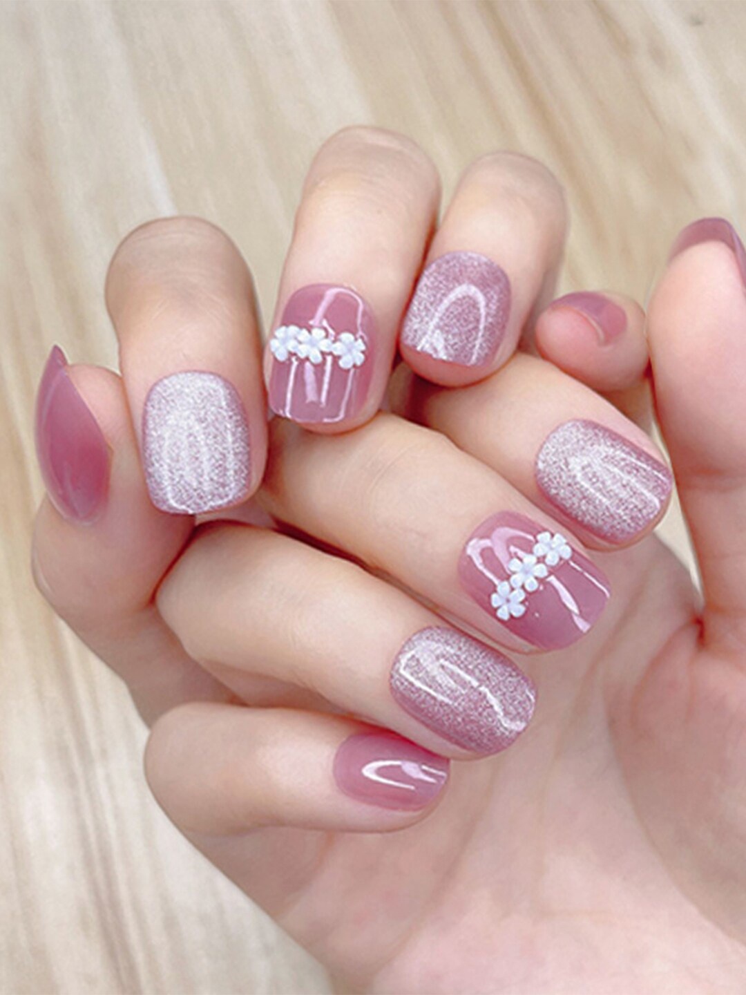 

Secret Lives Cats Eye With 3d Flower Design Nail Art, Pink