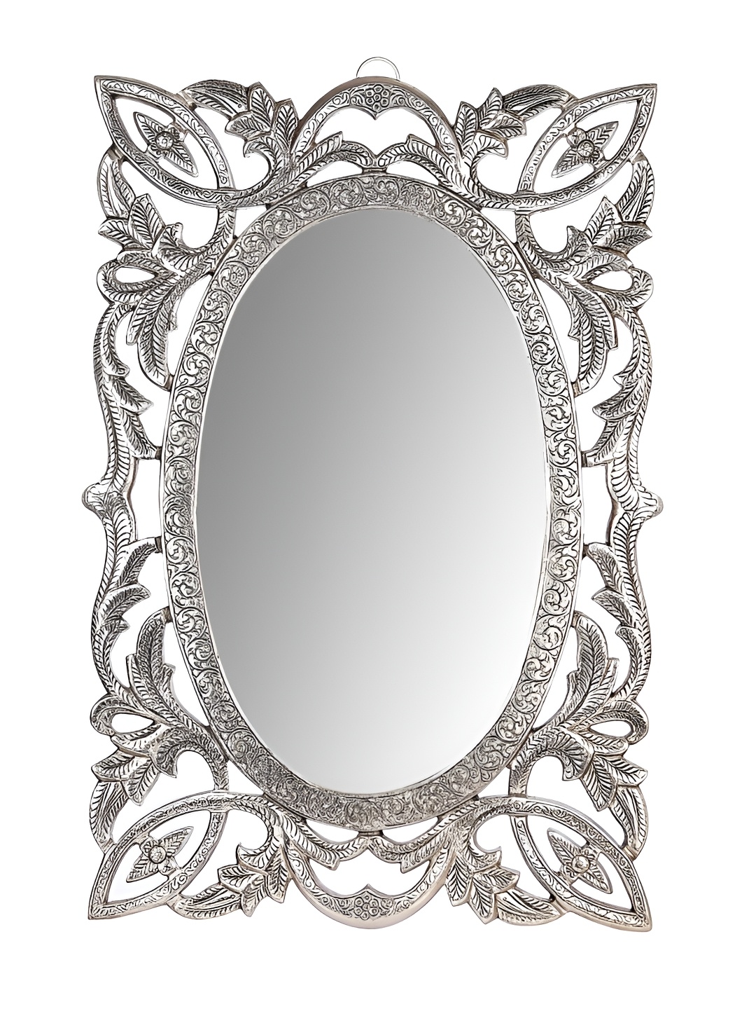 NM Grey Oval Shaped Wall Mirror, Silver