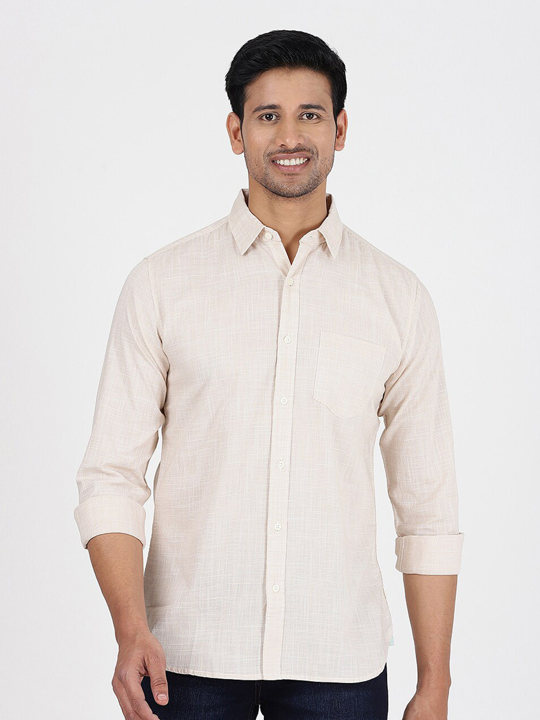 

JADE BLUE Men Slim Fit Opaque Checked Casual Shirt, Beige