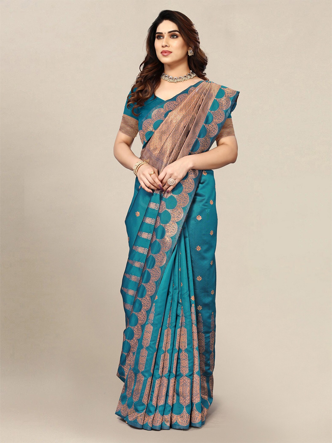 

Om Shantam Sarees Woven Design Zari Art Silk Kanjeevaram Saree, Turquoise blue