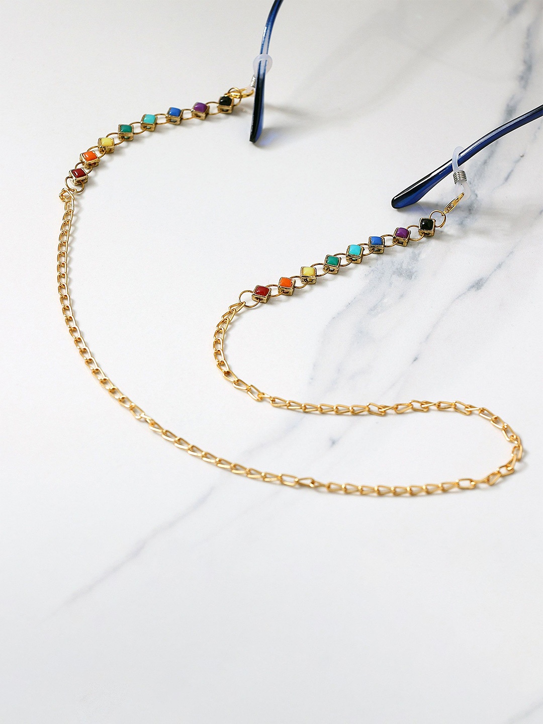 

BeAbhika Stone-Studded Spectacles & Air Pods Chain, Gold