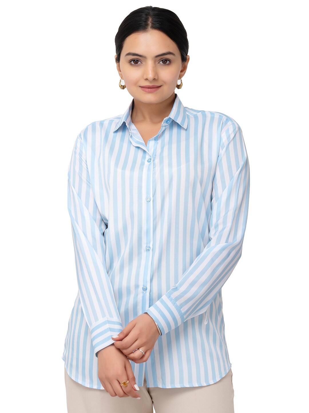 

MatterBlue Women Custom Striped Printed Formal Shirt, Blue